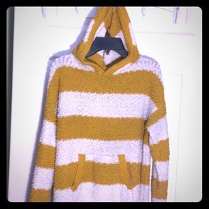 Yellow and White Striped Hooded Sweater